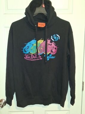 Von Dutch Black Hoodie with Multi-Color Moto Graphic